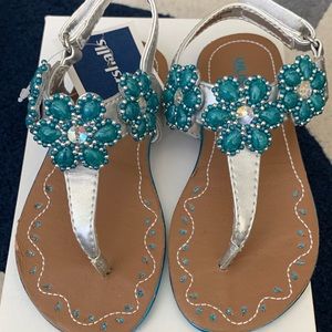 Silver and blue beaded toddler sandals